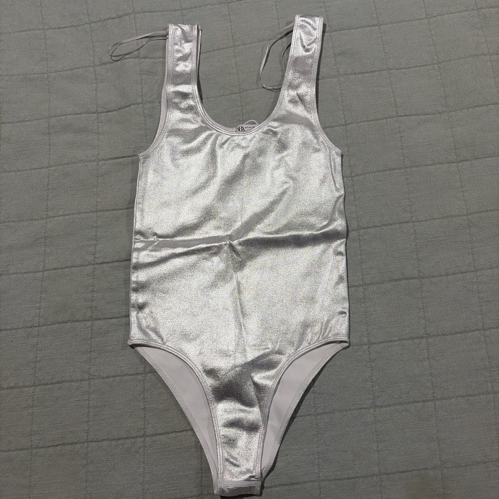 Zara Metallic Silver Top